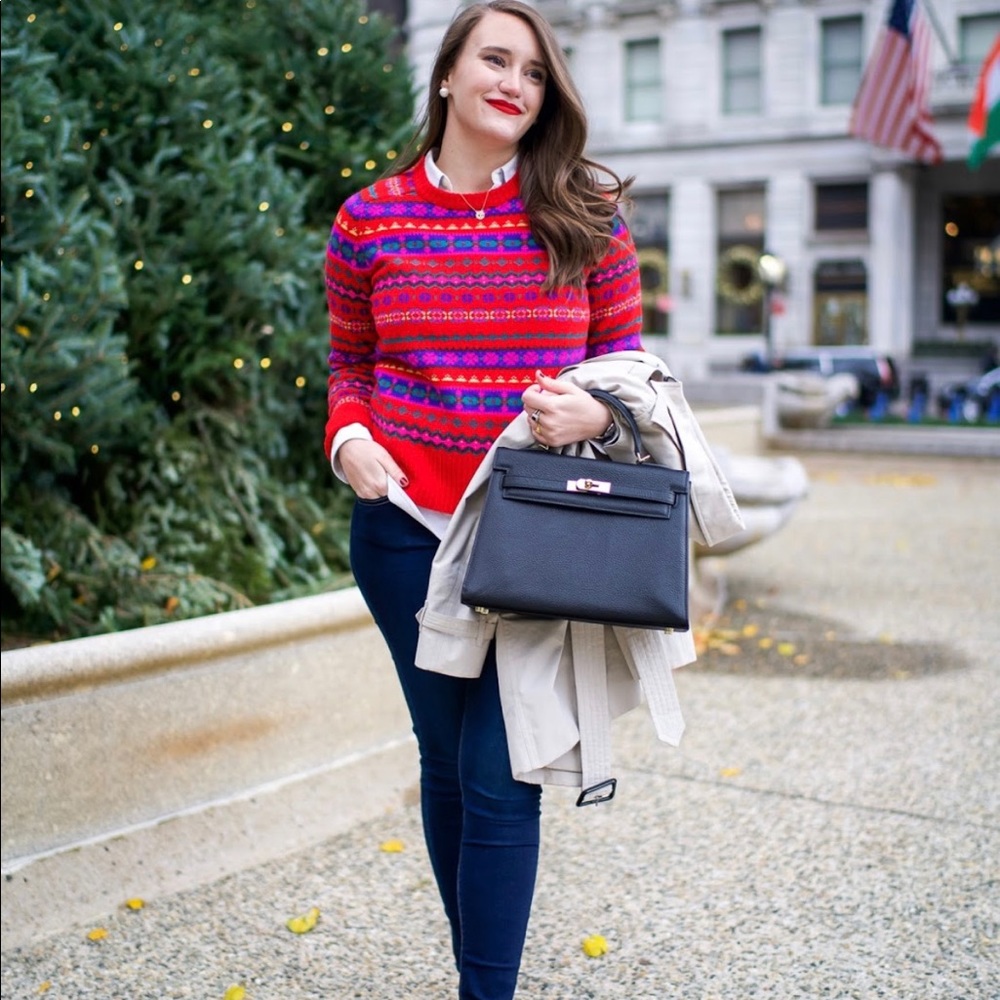 J.CREW XS Fair Isle Red wool sweater crewneck